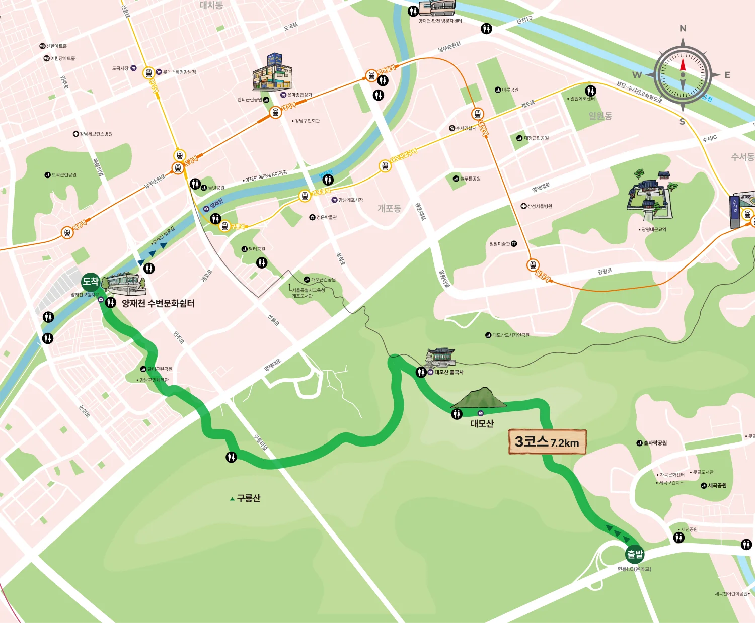강남둘레길 3코스 지도